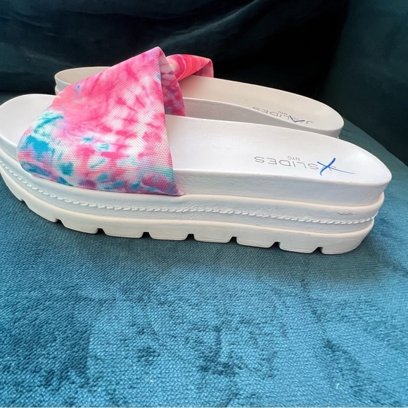 JSLIDES BRIT TIE DYE PINK PLATFORM SLIP ON SLIDES SIZE 8.5 RETAIL $206. - Picture 7 of 9